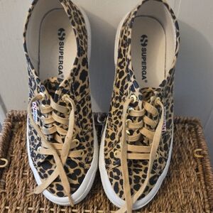 Superga Animal Print Sneakers in Tan and Black
